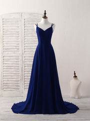 Party Dress Summer, Simple Blue Chiffon Long Prom Dress Backless Blue Evening Dress