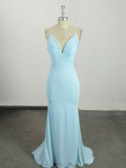 Bridal Shoes, Simple Blue Mermaid Long Prom Dress, Blue Evening Dress