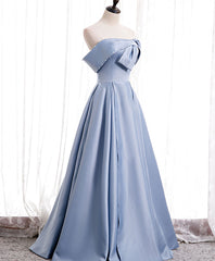 Prom Dresses Orange, Simple Blue Off Shoulder Satin Long Prom Dress Blue Bridesmaid Dress