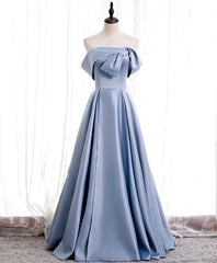 Prom Dresses For 14 Year Olds, Simple Blue Off Shoulder Satin Long Prom Dress Blue Bridesmaid Dress
