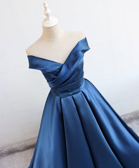 Bridesmaids Dresses Blush Pink, Simple Blue Satin Long Prom Dress, Blue Formal Bridesmaid Dresses