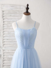 Formal Dresses For Weddings Mother Of The Bride, Simple Blue Tulle Long Prom Dress Blue Bridesmaid Dress