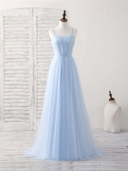 Formal Dress For Girls, Simple Blue Tulle Long Prom Dress Blue Bridesmaid Dress