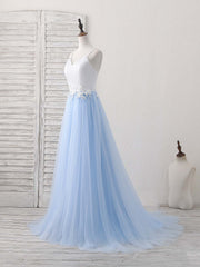 Elegant Wedding, Simple Blue Tulle Long Prom Dress, Blue Tulle Evening Dress