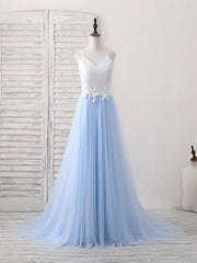 Nice Dress, Simple Blue Tulle Long Prom Dress, Blue Tulle Evening Dress