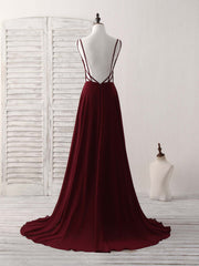Evening Dresses 90018, Simple Burgundy Chiffon Long Prom Dress Backless Evening Dress