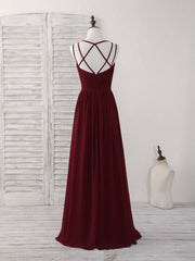 Party Dresses Winter, Simple Burgundy Chiffon Long Prom Dress, Burgundy Evening Dress