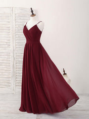Party Dresses Australia, Simple Burgundy Chiffon Long Prom Dress, Burgundy Evening Dress
