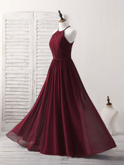 Party Dress Size 42, Simple Burgundy Chiffon Long Prom Dress, Burgundy Evening Dress
