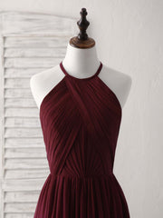 Party Dress Lace, Simple Burgundy Chiffon Long Prom Dress, Burgundy Evening Dress
