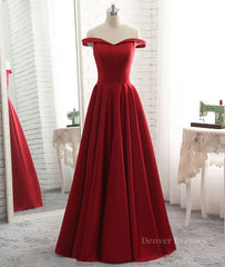 Homecoming Dresses Classy, Simple burgundy off shoulder long prom dress, burgundy evening dress