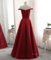 Homecoming Dresses Ideas, Simple burgundy off shoulder long prom dress, burgundy evening dress