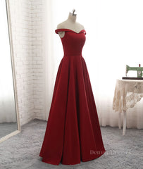 Homecoming Dresses Idea, Simple burgundy off shoulder long prom dress, burgundy evening dress