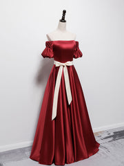 Prom Dress Patterns, Simple Burgundy Satin Long Prom Dress Burgundy Bridesmaid Dress