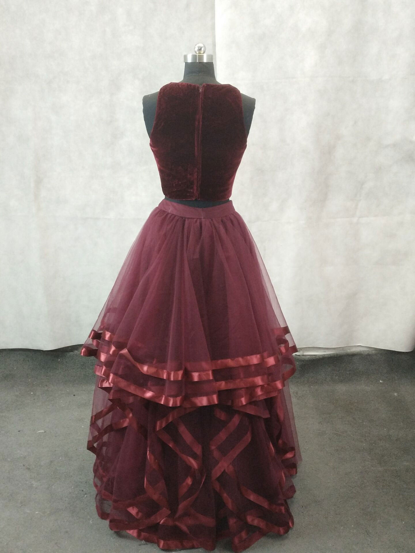 Party Dresses Express, Simple Burgundy Two Pieces Tulle Long Prom Dress, Burgundy Evening Dress