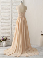 Prom Dress Boutiques, Simple Champagne Long Prom Dresses V Neck Chiffon Bridesmaid Dress