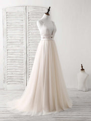 Prom Dress Shopping, Simple Champagne Tulle Long Prom Dress Tulle Evening Dress