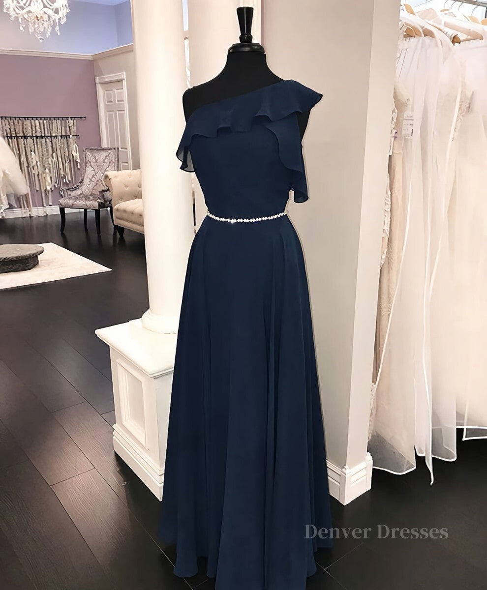 Prom Dress Tight, Simple chiffon dark blue long prom dress, bridesmaid dress