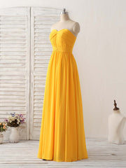 Prom Dresses With Slit, Simple Chiffon Yellow Long Prom Dress Simple Bridesmaid Dress