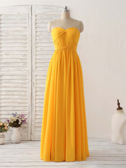 Prom Dress With Slit, Simple Chiffon Yellow Long Prom Dress Simple Bridesmaid Dress