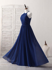 Evening Dress Stunning, Simple Dark Blue Chiffon Long Prom Dress Blue Bridesmaid Dress
