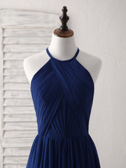 Evening Dresses For Party, Simple Dark Blue Chiffon Long Prom Dress Blue Bridesmaid Dress