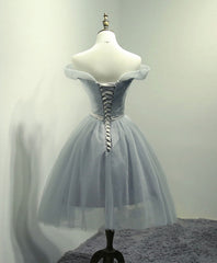 Bridesmaid Dress Lavender, Simple Gray Tulle Short Prom Dress, Gray Tulle Bridesmaid Dress