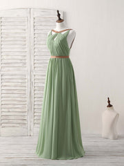 Homecomming Dress Long, Simple Green Chiffon Long Prom Dress, Green Bridesmaid Dress