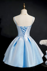 Party Dresses Vintage, Simple Light Blue Lace Up Back Spaghetti Straps Short Homecoming Dresses,Formal Dresses