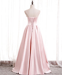 Prom Dress Two Piece, Simple Pink Satin Long Prom Dress, Pink Formal Bridesmaid Dress