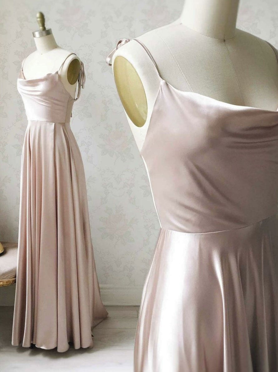Bridesmaid Dress Design, Simple pink satin long prom dress , satin evening dress