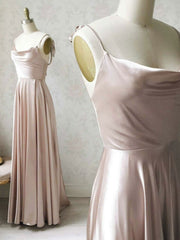 Bridesmaid Dress Design, Simple pink satin long prom dress , satin evening dress