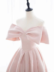 Short Dress Style, Simple Pink Satin Long Prom Dresses, Pink Bridesmaid Dresses