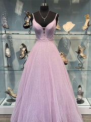 Bridesmaid Dresses Design, Simple purple v neck tulle long prom dress, purple evening dress