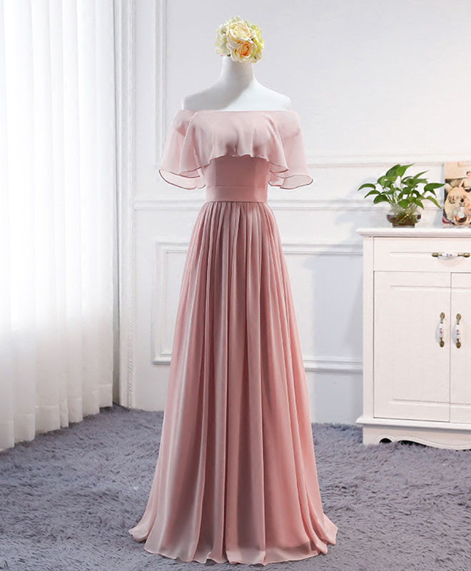Evening Dress Long Sleeve, Simple Round Neck Chiffon Long Prom Dress, Bridesmaid Dress