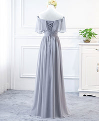 Evening Dresses 3 7 Sleeve, Simple Round Neck Chiffon Long Prom Dress, Bridesmaid Dress