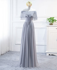 Evening Dresses Long Sleeve, Simple Round Neck Chiffon Long Prom Dress, Bridesmaid Dress