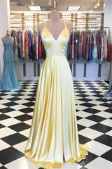 Bridesmaid Dresses Hunter Green, Simple Satin A-line V-neck Spaghetti Straps Prom Dresses, Evening Gown