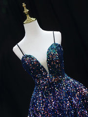 Prom Dress Mermaid, Simple Sequin Blue Short Prom Dress, Blue Homecoming Dress