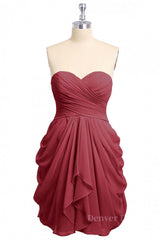Prom Dresses With Pockets, Simple Short Burgundy Sweetheart Draped Bridesmaid Dress