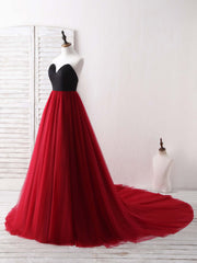 Black Formal Dress, Simple Sweetheart Burgundy Tulle Long Prom Dress, Evening Dress