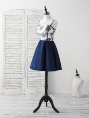 Glamorous Dress, Simple Sweetheart Dark Blue Short Prom Dress Blue Homecoming Dress