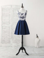 Princess Prom Dress, Simple Sweetheart Dark Blue Short Prom Dress Blue Homecoming Dress
