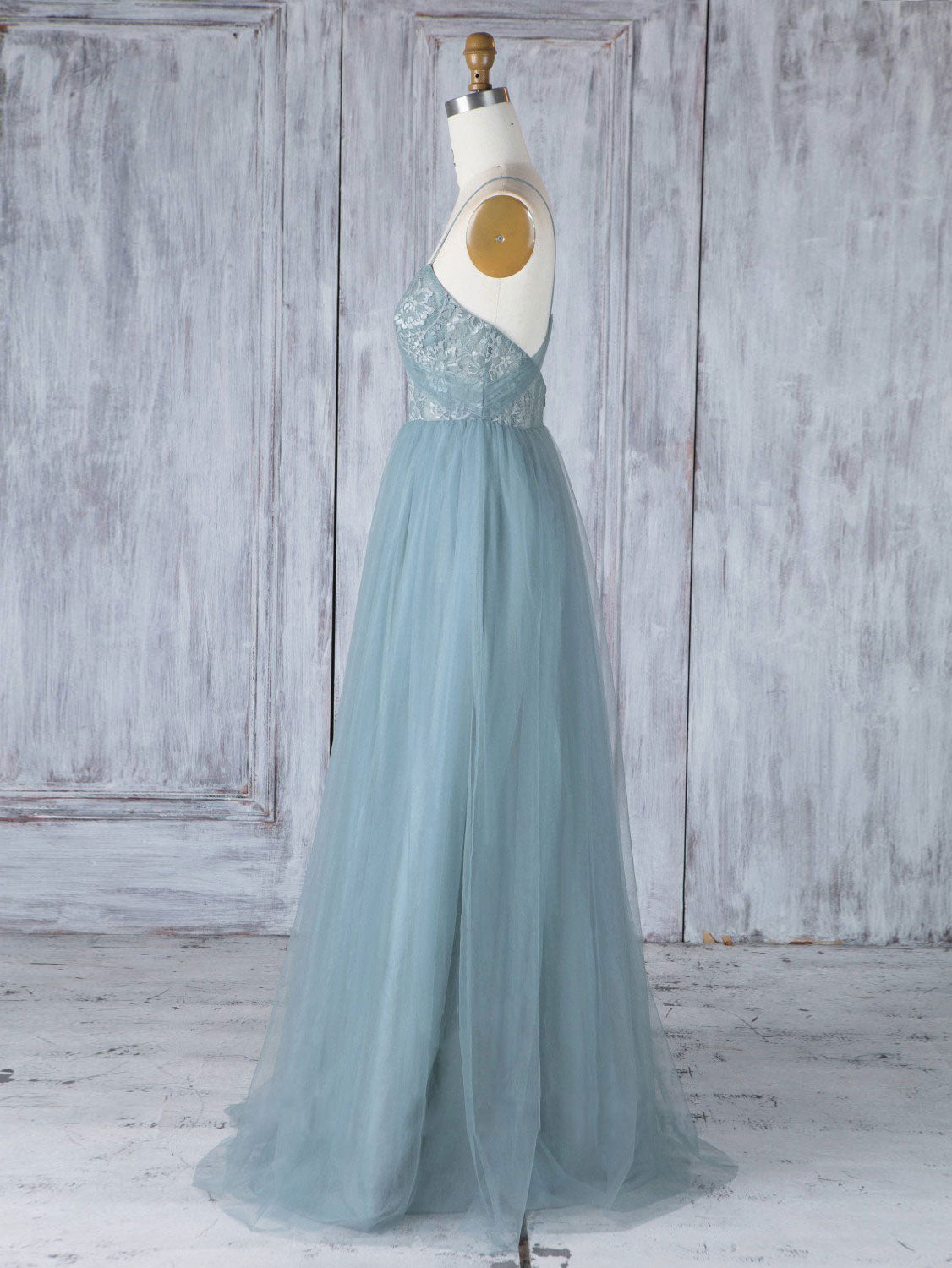 Formal Dresses Cocktail, Simple Sweetheart Neck Tulle Lace Long Prom Dresses, Gray Blue Bridesmaid Dresses