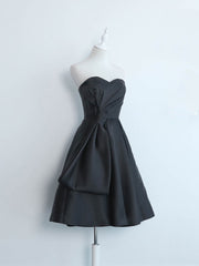 Formal Dress For Girls, Simple Sweetheart Satin Short Black Prom Dress, Black Homecoming Dresses