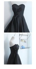 Formal Dresses With Sleeves For Weddings, Simple Sweetheart Satin Short Black Prom Dress, Black Homecoming Dresses