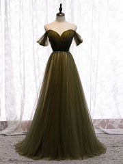 Bridesmaid Dress Cheap, Simple sweetheart tulle green long prom dress, green evening dress