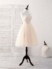 Formal Dress Store, Simple Sweetheart Tulle Short Prom Dress Champagne Bridesmaid Dress