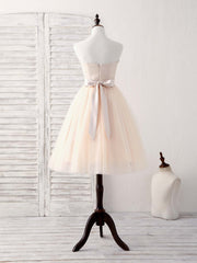 Formal Dress Stores, Simple Sweetheart Tulle Short Prom Dress Champagne Bridesmaid Dress