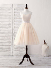 Formal Dress Attire, Simple Sweetheart Tulle Short Prom Dress Champagne Bridesmaid Dress